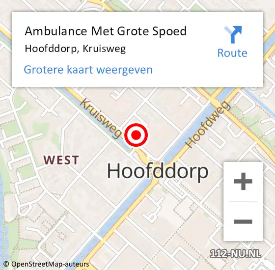 Locatie op kaart van de 112 melding: Ambulance Met Grote Spoed Naar Hoofddorp, Kruisweg op 14 mei 2024 19:24