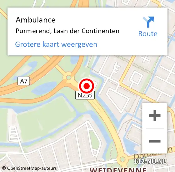 Locatie op kaart van de 112 melding: Ambulance Purmerend, Laan der Continenten op 14 mei 2024 19:25