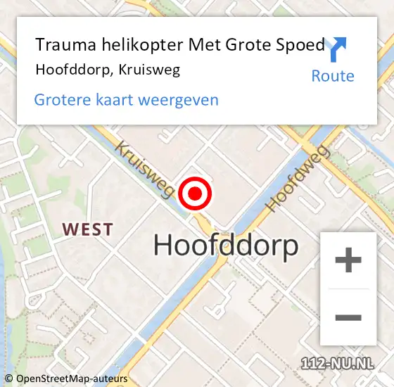 Locatie op kaart van de 112 melding: Trauma helikopter Met Grote Spoed Naar Hoofddorp, Kruisweg op 14 mei 2024 19:33