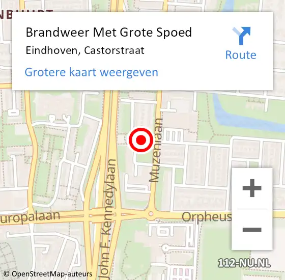 Locatie op kaart van de 112 melding: Brandweer Met Grote Spoed Naar Eindhoven, Castorstraat op 14 mei 2024 19:37