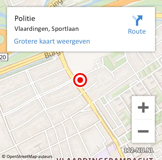 Locatie op kaart van de 112 melding: Politie Vlaardingen, Sportlaan op 14 mei 2024 19:38