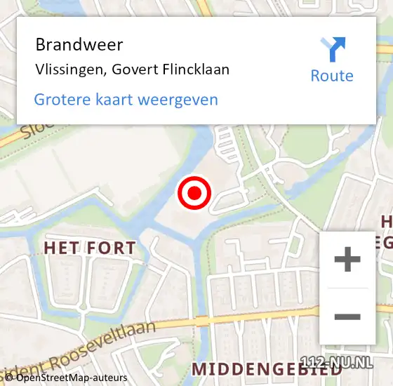 Locatie op kaart van de 112 melding: Brandweer Vlissingen, Govert Flincklaan op 14 mei 2024 19:39