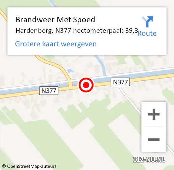 Locatie op kaart van de 112 melding: Brandweer Met Spoed Naar Hardenberg, N377 hectometerpaal: 39,3 op 14 mei 2024 19:46