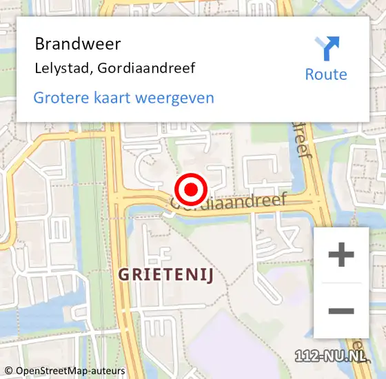 Locatie op kaart van de 112 melding: Brandweer Lelystad, Gordiaandreef op 14 mei 2024 19:57