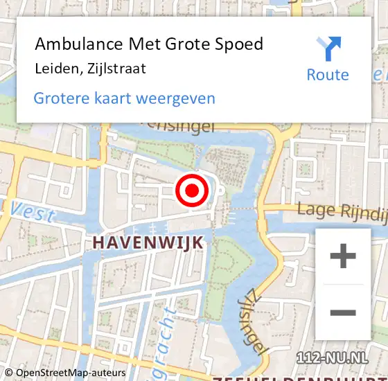 Locatie op kaart van de 112 melding: Ambulance Met Grote Spoed Naar Leiden, Zijlstraat op 14 mei 2024 19:57