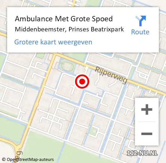 Locatie op kaart van de 112 melding: Ambulance Met Grote Spoed Naar Middenbeemster, Prinses Beatrixpark op 14 mei 2024 19:58