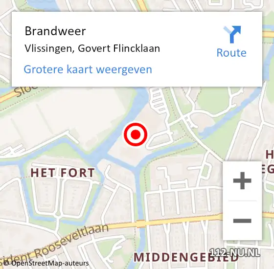 Locatie op kaart van de 112 melding: Brandweer Vlissingen, Govert Flincklaan op 14 mei 2024 20:01