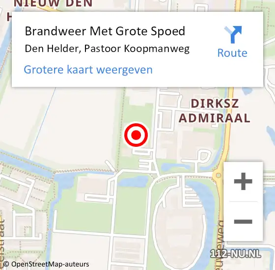 Locatie op kaart van de 112 melding: Brandweer Met Grote Spoed Naar Den Helder, Pastoor Koopmanweg op 14 mei 2024 20:27
