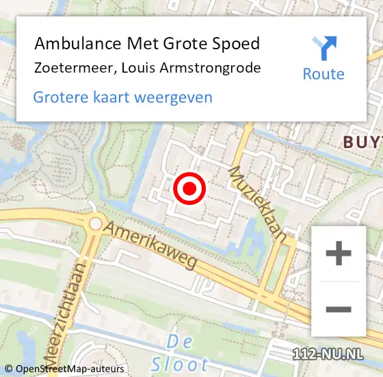 Locatie op kaart van de 112 melding: Ambulance Met Grote Spoed Naar Zoetermeer, Louis Armstrongrode op 14 mei 2024 20:30