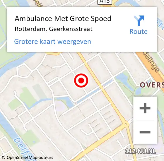 Locatie op kaart van de 112 melding: Ambulance Met Grote Spoed Naar Rotterdam, Geerkensstraat op 14 mei 2024 20:34