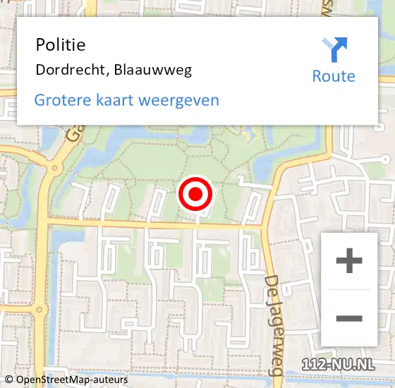 Locatie op kaart van de 112 melding: Politie Dordrecht, Blaauwweg op 14 mei 2024 20:47