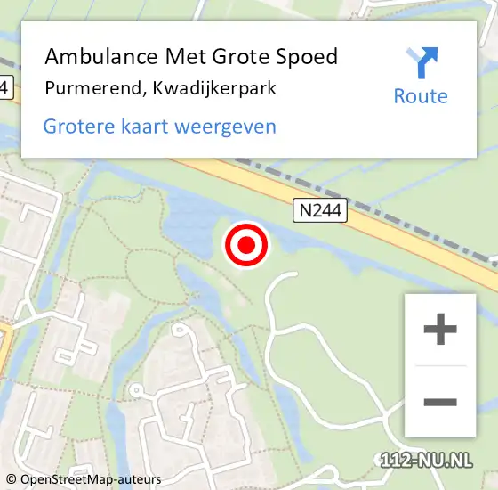 Locatie op kaart van de 112 melding: Ambulance Met Grote Spoed Naar Purmerend, Kwadijkerpark op 14 mei 2024 20:50