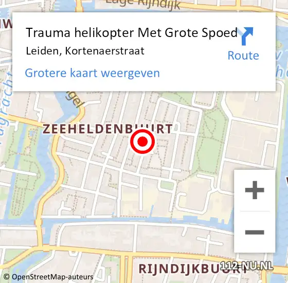 Locatie op kaart van de 112 melding: Trauma helikopter Met Grote Spoed Naar Leiden, Kortenaerstraat op 14 mei 2024 20:54