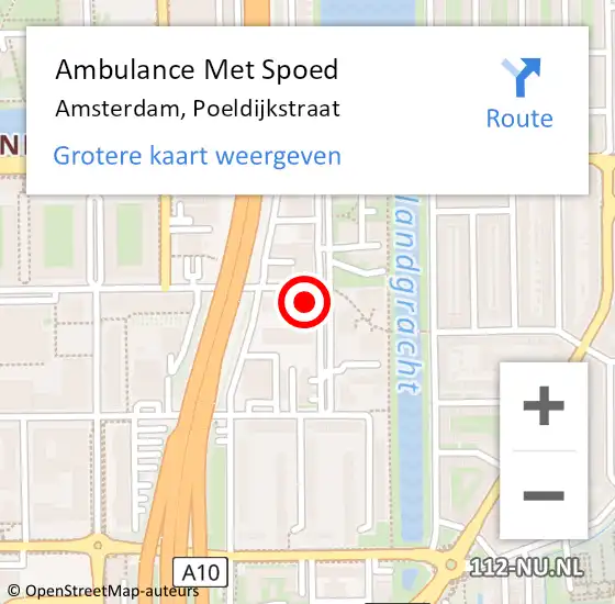 Locatie op kaart van de 112 melding: Ambulance Met Spoed Naar Amsterdam, Poeldijkstraat op 14 mei 2024 21:03