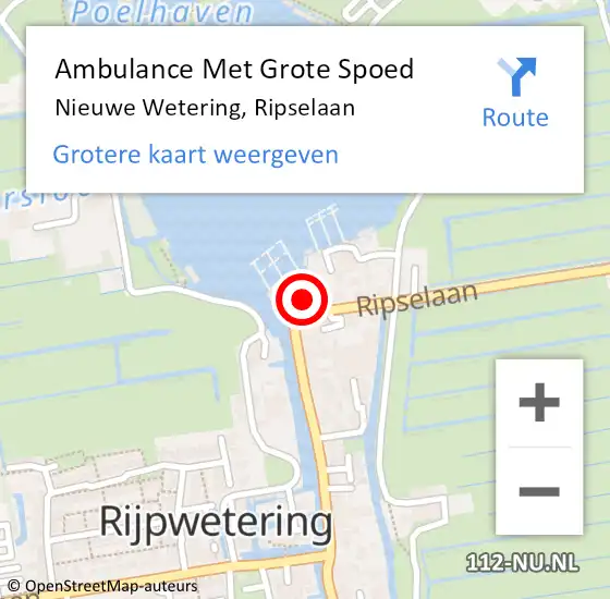 Locatie op kaart van de 112 melding: Ambulance Met Grote Spoed Naar Nieuwe Wetering, Ripselaan op 14 mei 2024 21:05