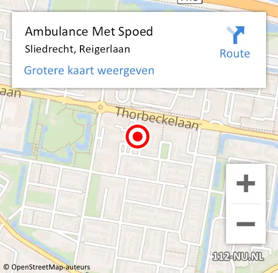 Locatie op kaart van de 112 melding: Ambulance Met Spoed Naar Sliedrecht, Reigerlaan op 14 mei 2024 21:25