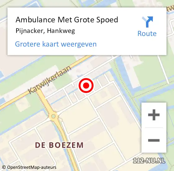 Locatie op kaart van de 112 melding: Ambulance Met Grote Spoed Naar Pijnacker, Hankweg op 14 mei 2024 21:29