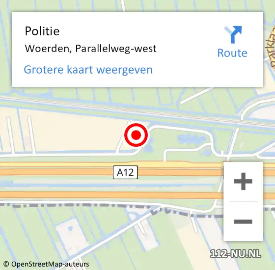 Locatie op kaart van de 112 melding: Politie Woerden, Parallelweg-west op 14 mei 2024 21:36