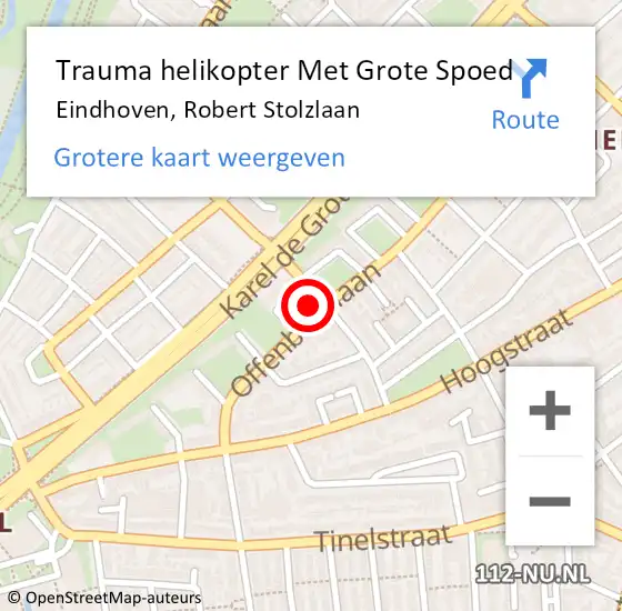 Locatie op kaart van de 112 melding: Trauma helikopter Met Grote Spoed Naar Eindhoven, Robert Stolzlaan op 14 mei 2024 22:22