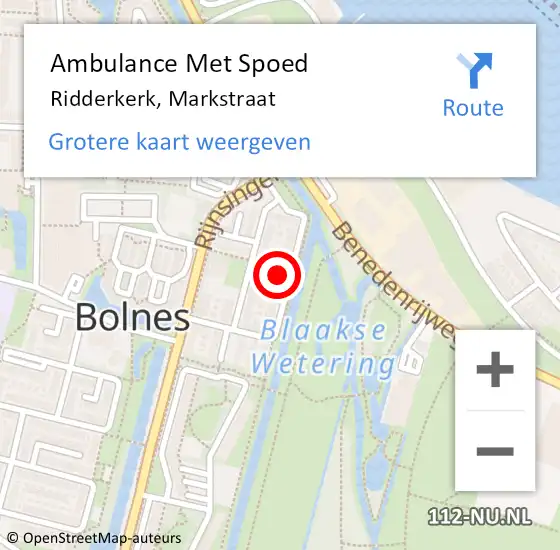 Locatie op kaart van de 112 melding: Ambulance Met Spoed Naar Ridderkerk, Markstraat op 14 mei 2024 22:37