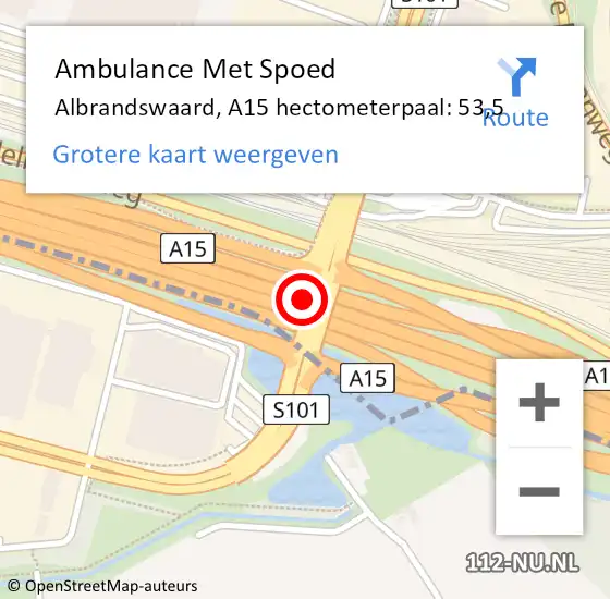 Locatie op kaart van de 112 melding: Ambulance Met Spoed Naar Albrandswaard, A15 hectometerpaal: 53,5 op 14 mei 2024 22:44