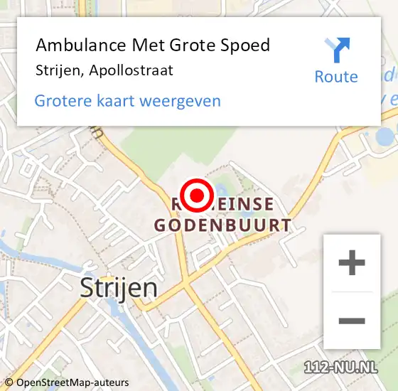 Locatie op kaart van de 112 melding: Ambulance Met Grote Spoed Naar Strijen, Apollostraat op 14 mei 2024 23:10