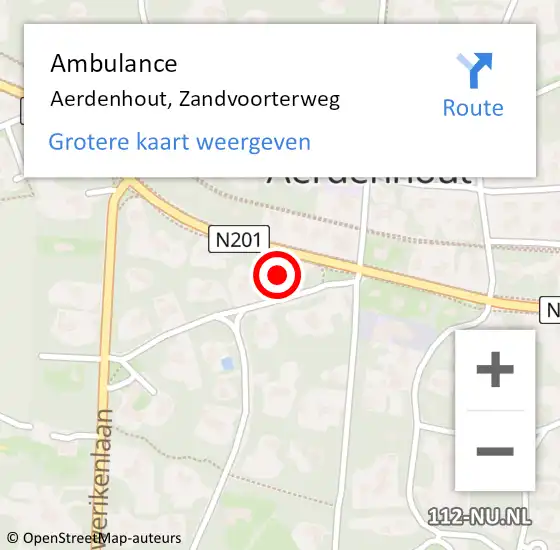 Locatie op kaart van de 112 melding: Ambulance Aerdenhout, Zandvoorterweg op 14 mei 2024 23:37