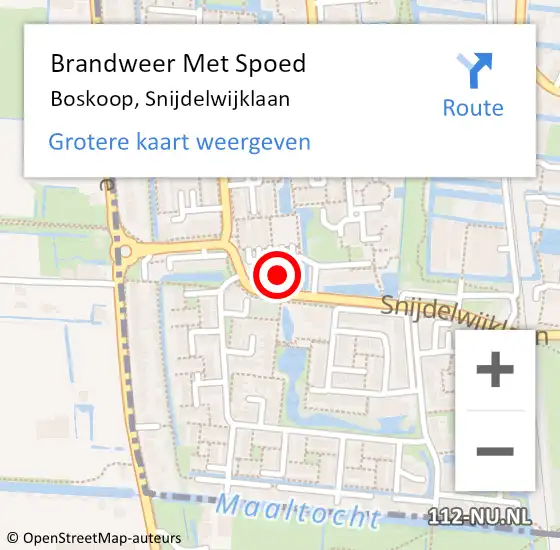 Locatie op kaart van de 112 melding: Brandweer Met Spoed Naar Boskoop, Snijdelwijklaan op 14 mei 2024 23:58