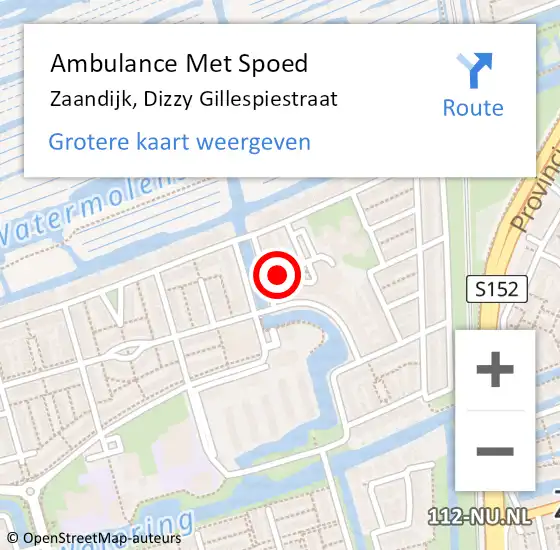 Locatie op kaart van de 112 melding: Ambulance Met Spoed Naar Zaandijk, Dizzy Gillespiestraat op 15 mei 2024 00:00