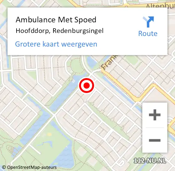 Locatie op kaart van de 112 melding: Ambulance Met Spoed Naar Hoofddorp, Redenburgsingel op 15 mei 2024 01:02