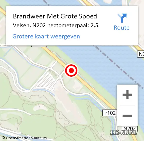 Locatie op kaart van de 112 melding: Brandweer Met Grote Spoed Naar Velsen, N202 hectometerpaal: 2,5 op 15 mei 2024 01:03
