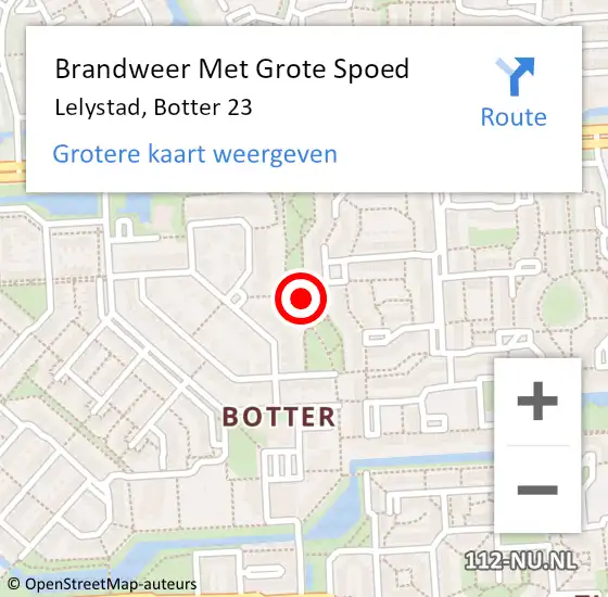 Locatie op kaart van de 112 melding: Brandweer Met Grote Spoed Naar Lelystad, Botter 23 op 15 mei 2024 01:05