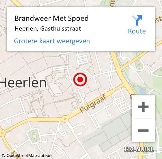 Locatie op kaart van de 112 melding: Brandweer Met Spoed Naar Heerlen, Gasthuisstraat op 15 mei 2024 01:36