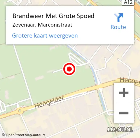 Locatie op kaart van de 112 melding: Brandweer Met Grote Spoed Naar Zevenaar, Marconistraat op 15 mei 2024 01:51