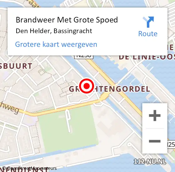 Locatie op kaart van de 112 melding: Brandweer Met Grote Spoed Naar Den Helder, Bassingracht op 15 mei 2024 02:01