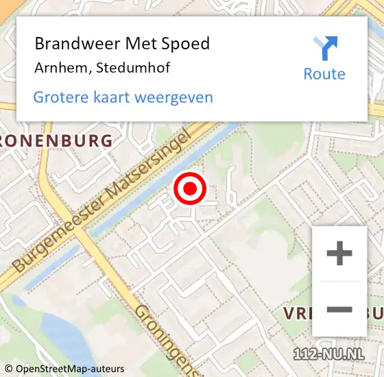 Locatie op kaart van de 112 melding: Brandweer Met Spoed Naar Arnhem, Stedumhof op 15 mei 2024 02:26
