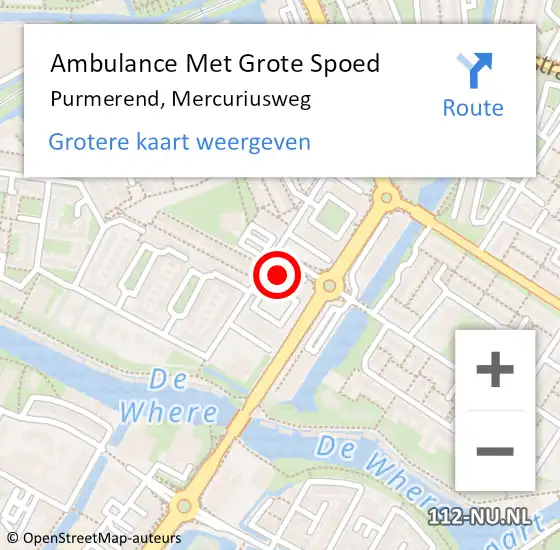 Locatie op kaart van de 112 melding: Ambulance Met Grote Spoed Naar Purmerend, Mercuriusweg op 15 mei 2024 02:52