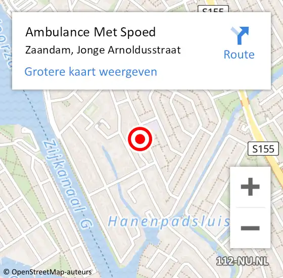 Locatie op kaart van de 112 melding: Ambulance Met Spoed Naar Zaandam, Jonge Arnoldusstraat op 15 mei 2024 04:28