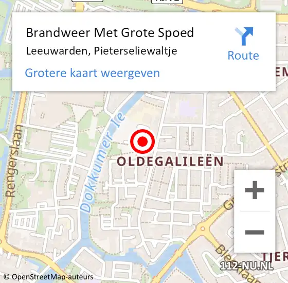 Locatie op kaart van de 112 melding: Brandweer Met Grote Spoed Naar Leeuwarden, Pieterseliewaltje op 15 mei 2024 04:38