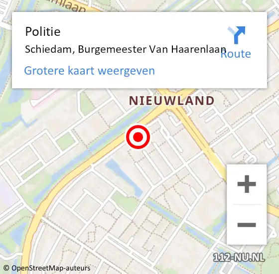 Locatie op kaart van de 112 melding: Politie Schiedam, Burgemeester Van Haarenlaan op 15 mei 2024 04:42