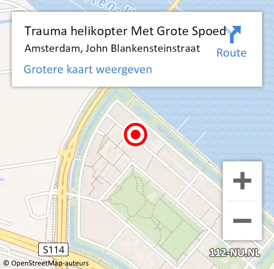 Locatie op kaart van de 112 melding: Trauma helikopter Met Grote Spoed Naar Amsterdam, John Blankensteinstraat op 15 mei 2024 06:06