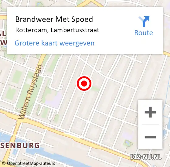 Locatie op kaart van de 112 melding: Brandweer Met Spoed Naar Rotterdam, Lambertusstraat op 15 mei 2024 06:36