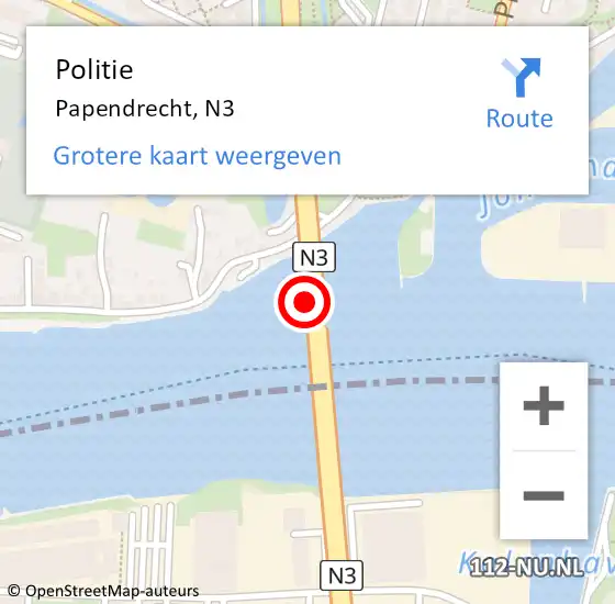 Locatie op kaart van de 112 melding: Politie Papendrecht, N3 op 15 mei 2024 06:40