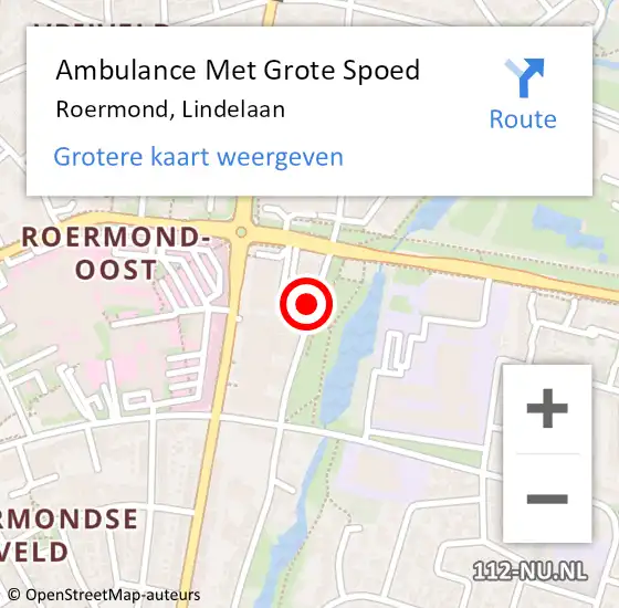 Locatie op kaart van de 112 melding: Ambulance Met Grote Spoed Naar Roermond, Lindelaan op 15 mei 2024 06:46