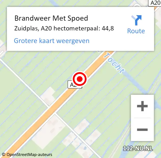 Locatie op kaart van de 112 melding: Brandweer Met Spoed Naar Zuidplas, A20 hectometerpaal: 44,8 op 15 mei 2024 06:47