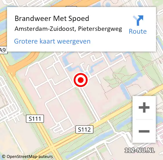 Locatie op kaart van de 112 melding: Brandweer Met Spoed Naar Amsterdam, Pietersbergweg op 15 mei 2024 06:47