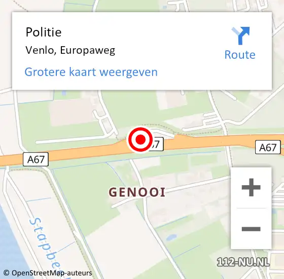 Locatie op kaart van de 112 melding: Politie Venlo, Europaweg op 15 mei 2024 07:17