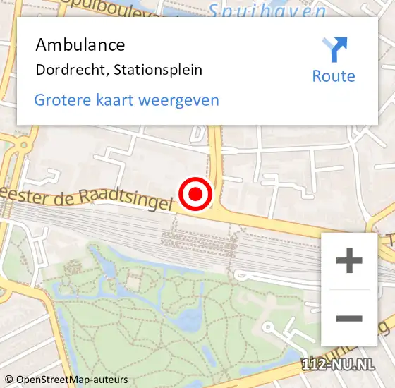 Locatie op kaart van de 112 melding: Ambulance Dordrecht, Stationsplein op 15 mei 2024 07:36