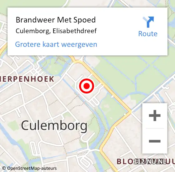 Locatie op kaart van de 112 melding: Brandweer Met Spoed Naar Culemborg, Elisabethdreef op 15 mei 2024 07:56