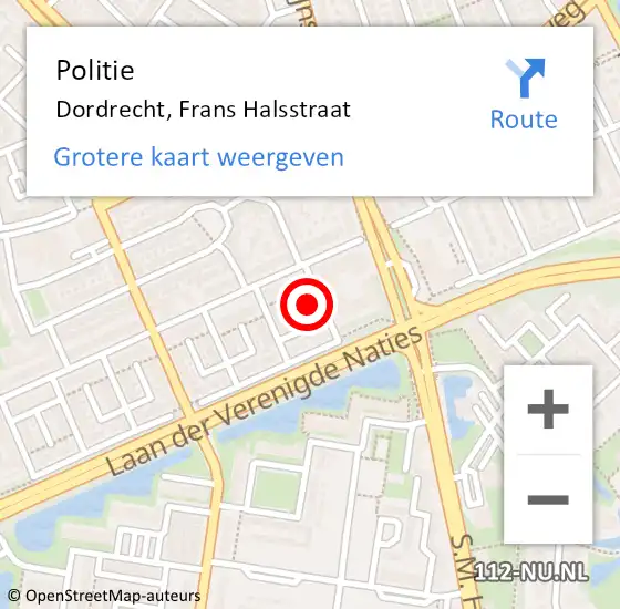 Locatie op kaart van de 112 melding: Politie Dordrecht, Frans Halsstraat op 15 mei 2024 07:59